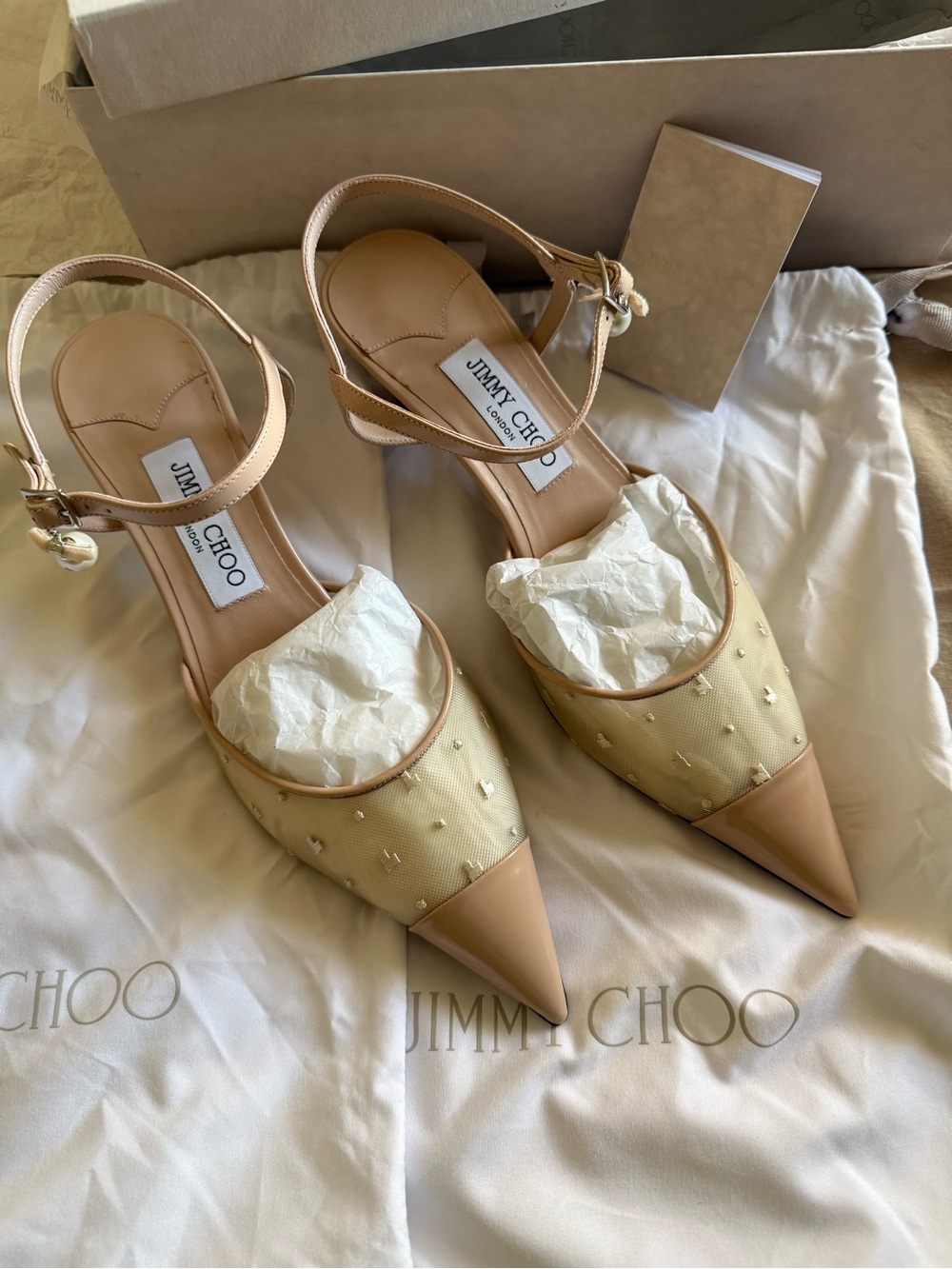 Jimmy Choo NWT Calfskin Mesh Embroidered Aren 45 Slingback size EU 39 - Picture 7 of 12